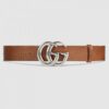 Replica Gucci Leather belt with Double G buckle brown 406831