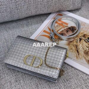 Replica Dior 30 Montaigne 2-in-1 Pouch in Metallic Silver Microcannage 2