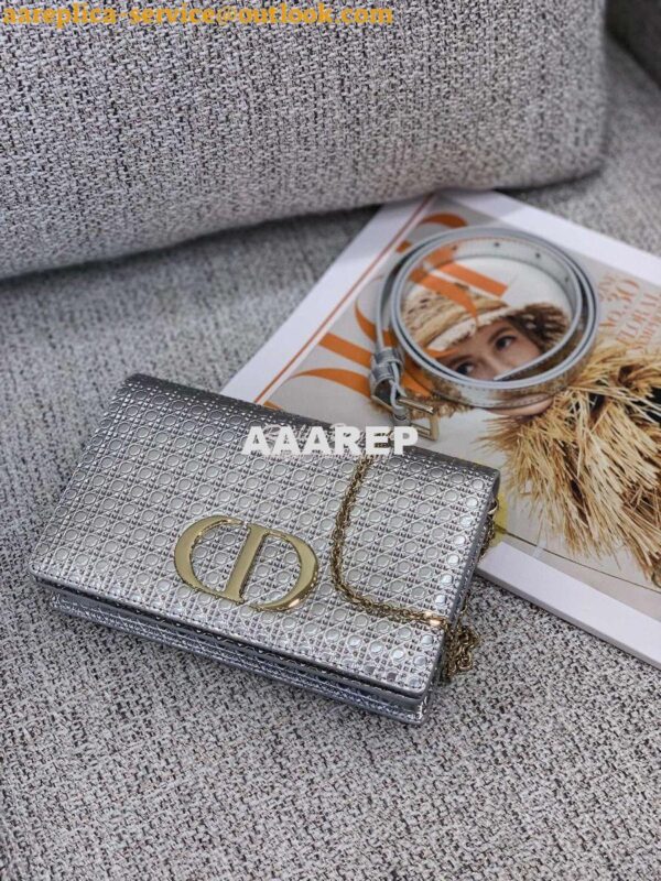 Replica Dior 30 Montaigne 2-in-1 Pouch in Metallic Silver Microcannage 4