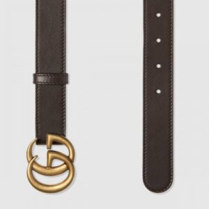 Replica Gucci Leather belt with Double G buckle dark brown 2