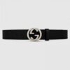 Replica Gucci Leather belt with interlocking G Black Buckle 368186 2