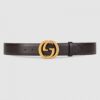 Replica Gucci Leather belt with interlocking G buckle Black 474347