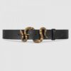 Replica Gucci Leather belt with interlocking G buckle Brown 474347