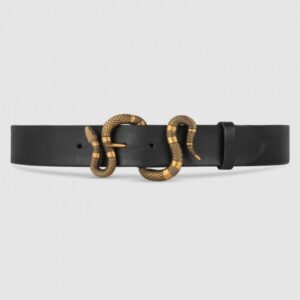 Replica Gucci Leather belt with snake buckle black 458935