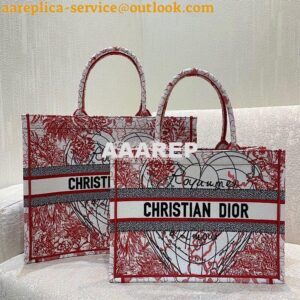 Replica Dior Book Tote bag in Red and White D-Royaume d'Amour Embroide