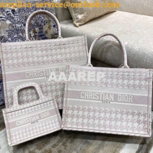 Replica Dior Book Tote bag in Rose Des Vents Houndstooth Embroidery