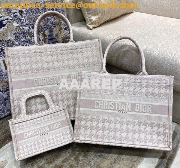 Replica Dior Book Tote bag in Rose Des Vents Houndstooth Embroidery