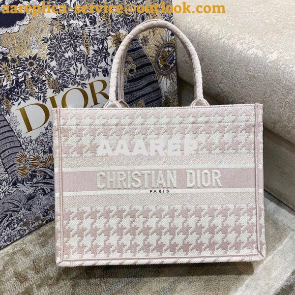 Replica Dior Book Tote bag in Rose Des Vents Houndstooth Embroidery 13