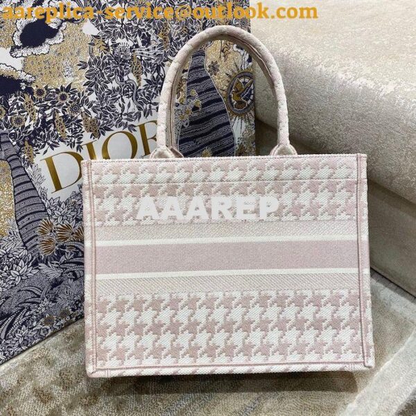 Replica Dior Book Tote bag in Rose Des Vents Houndstooth Embroidery 15