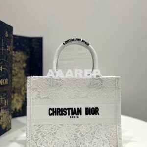 Replica Dior Book Tote bag in White Multicolor D-Lace Embroidery with 2