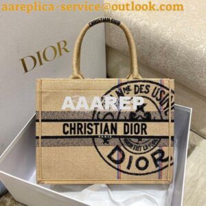 Replica Dior Book Tote Beige Jute Canvas Embroidered with Dior Union M