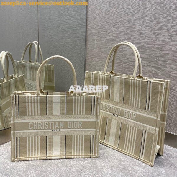 Replica Dior Book Tote Beige Stripes Embroidery Canvas Bag