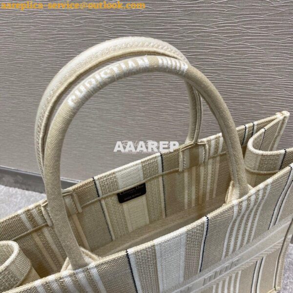 Replica Dior Book Tote Beige Stripes Embroidery Canvas Bag 5