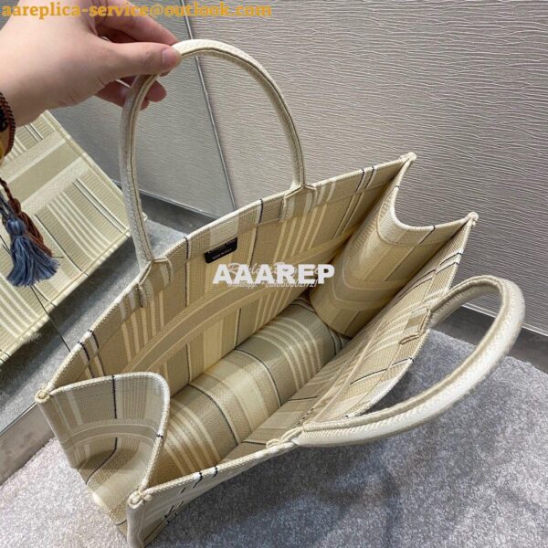 Replica Dior Book Tote Beige Stripes Embroidery Canvas Bag 8