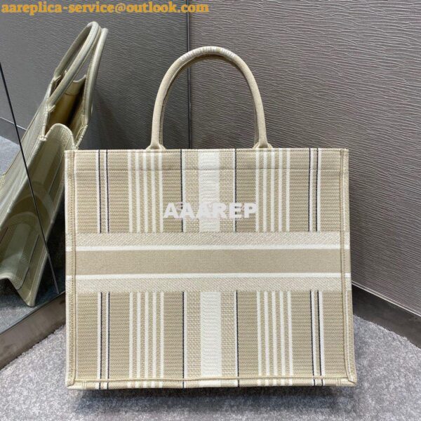 Replica Dior Book Tote Beige Stripes Embroidery Canvas Bag 7