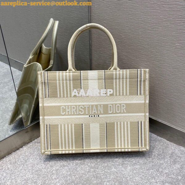 Replica Dior Book Tote Beige Stripes Embroidery Canvas Bag 8