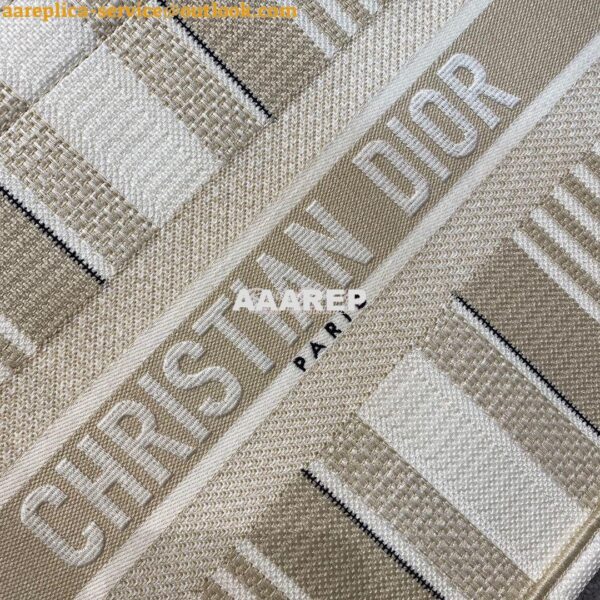 Replica Dior Book Tote Beige Stripes Embroidery Canvas Bag 9