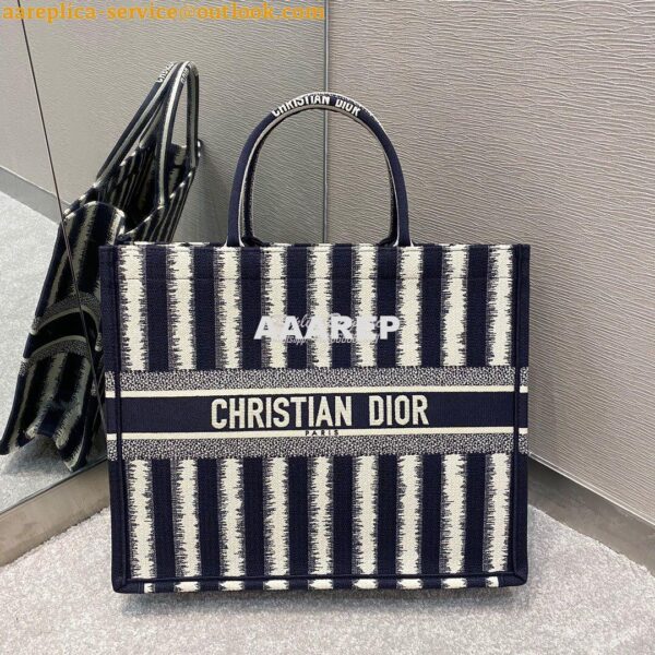 Replica Dior Book Tote Blue D-Stripes Embroidery Canvas Bag 3