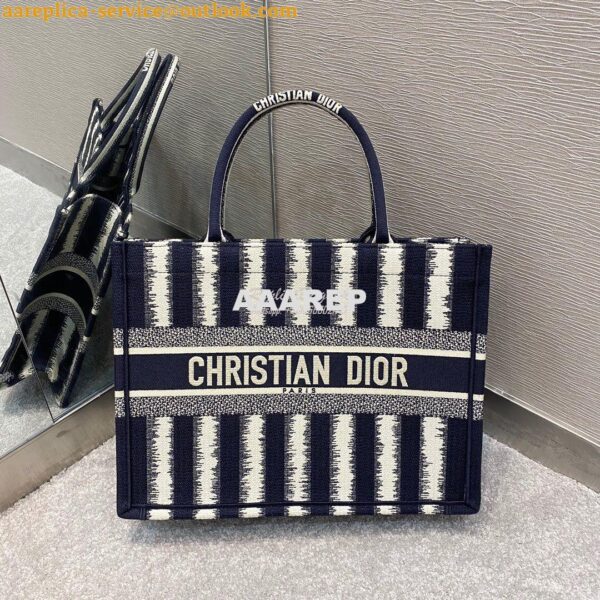 Replica Dior Book Tote Blue D-Stripes Embroidery Canvas Bag 10