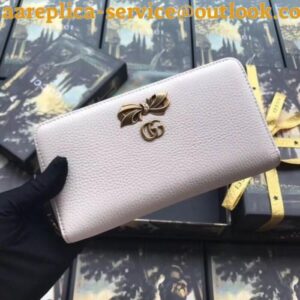 Replica Gucci White Leather Zip Around Wallet With Bow 2