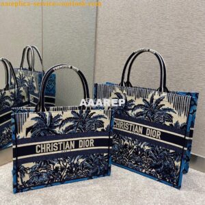 Replica Dior Book Tote Blue Dior Palms Embroidery Canvas Bag