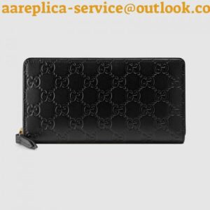 Replica Gucci Zip Around Wallet In Black Guccissima Leather