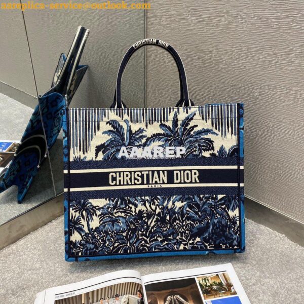 Replica Dior Book Tote Blue Dior Palms Embroidery Canvas Bag 5