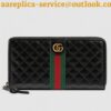 Replica Gucci Zip Around Wallet In Black Guccissima Leather