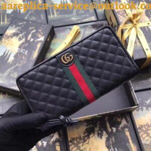 Replica Gucci Zip Around Wallet In Black Quilted Leather 2