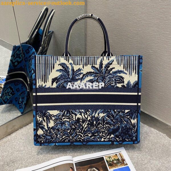 Replica Dior Book Tote Blue Dior Palms Embroidery Canvas Bag 9