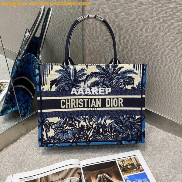 Replica Dior Book Tote Blue Dior Palms Embroidery Canvas Bag 12