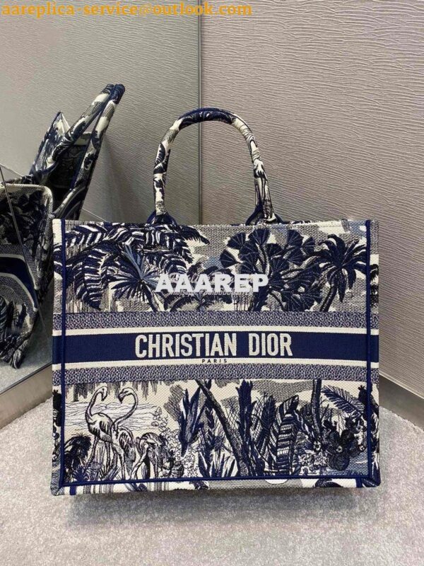 Replica Dior Book Tote Blue Palm Tree Toile de Jouy Embroidery Canvas