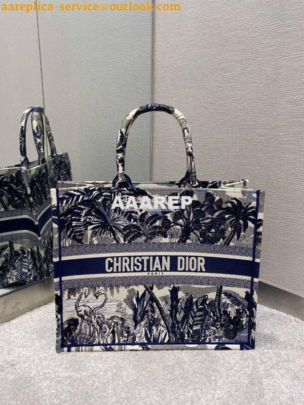 Replica Dior Book Tote Blue Palm Tree Toile de Jouy Embroidery Canvas 2