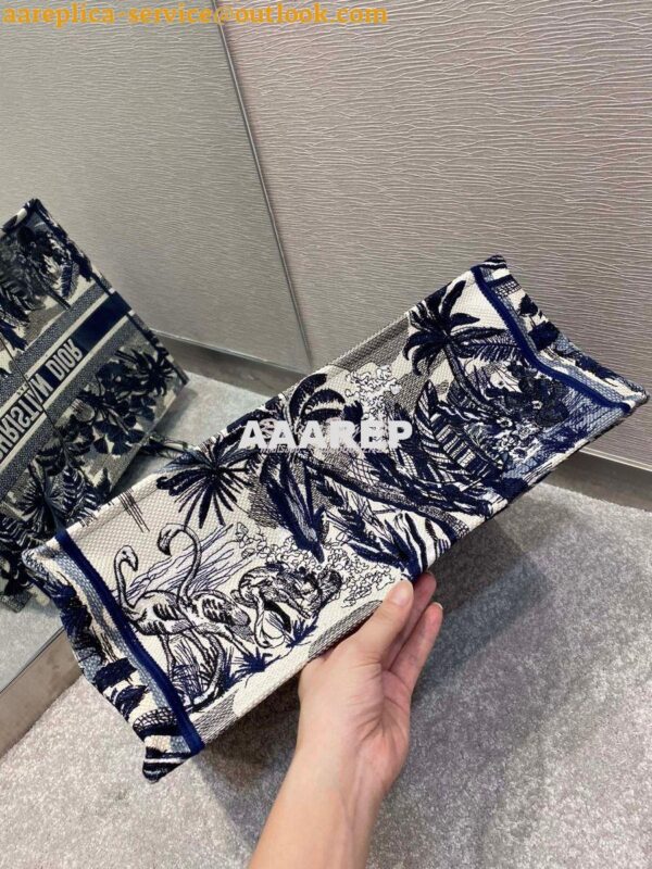 Replica Dior Book Tote Blue Palm Tree Toile de Jouy Embroidery Canvas 6