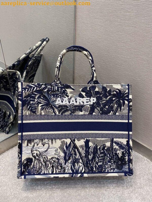 Replica Dior Book Tote Blue Palm Tree Toile de Jouy Embroidery Canvas 9