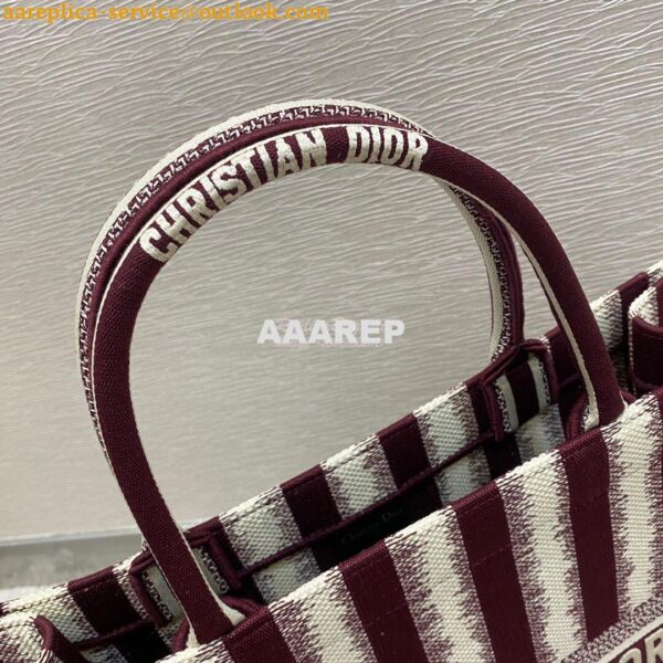 Replica Dior Book Tote Burgundy D-Stripes Embroidery Canvas Bag 5