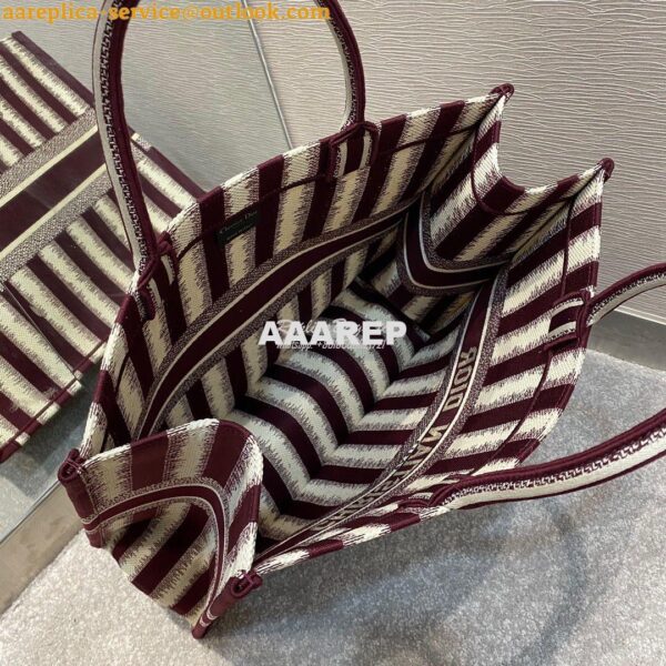 Replica Dior Book Tote Burgundy D-Stripes Embroidery Canvas Bag 7