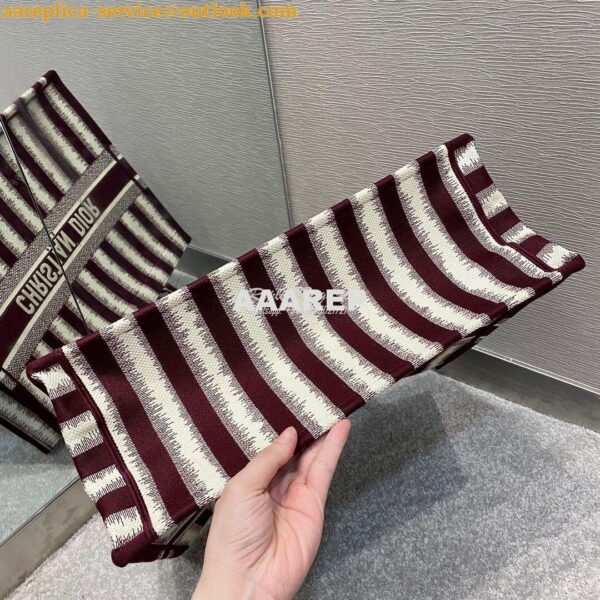 Replica Dior Book Tote Burgundy D-Stripes Embroidery Canvas Bag 9