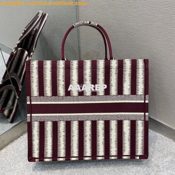 Replica Dior Book Tote Burgundy D-Stripes Embroidery Canvas Bag 10