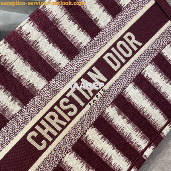 Replica Dior Book Tote Burgundy D-Stripes Embroidery Canvas Bag 12