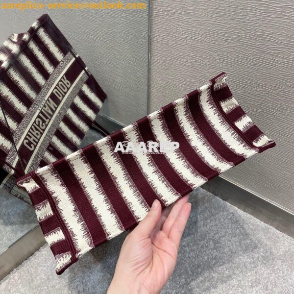 Replica Dior Book Tote Burgundy D-Stripes Embroidery Canvas Bag 13