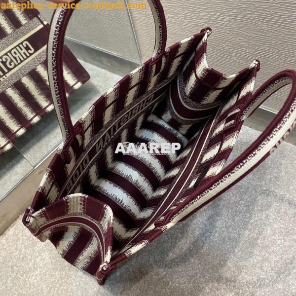 Replica Dior Book Tote Burgundy D-Stripes Embroidery Canvas Bag 14