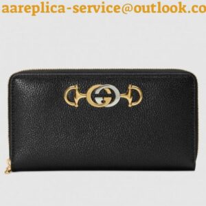 Replica Gucci Zumi Grainy Leather Zip Around Wallet 570661 Black 2019