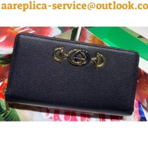 Replica Gucci Zumi Grainy Leather Zip Around Wallet 570661 Black 2019 2