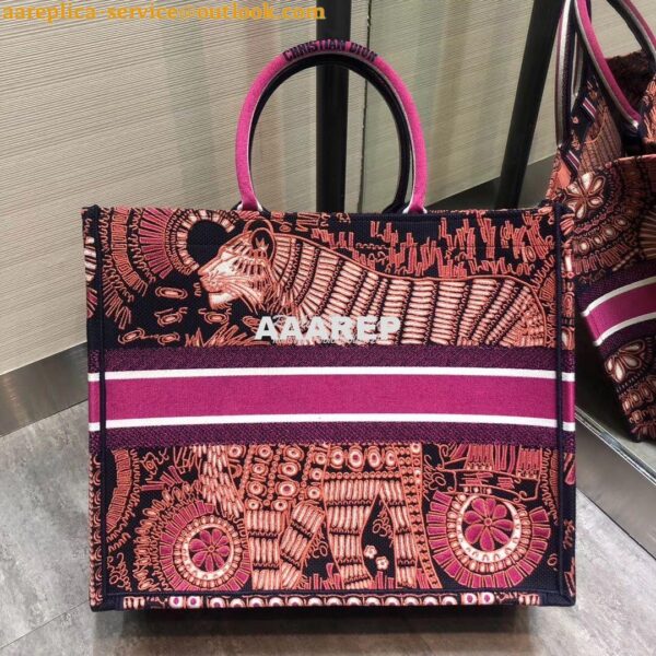 Replica Dior Book Tote Fuchsia Animals Embroidered Canvas Bag M1286 8