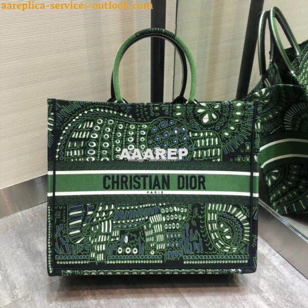 Replica Dior Book Tote Green Animals Embroidered Canvas Bag M1286 3