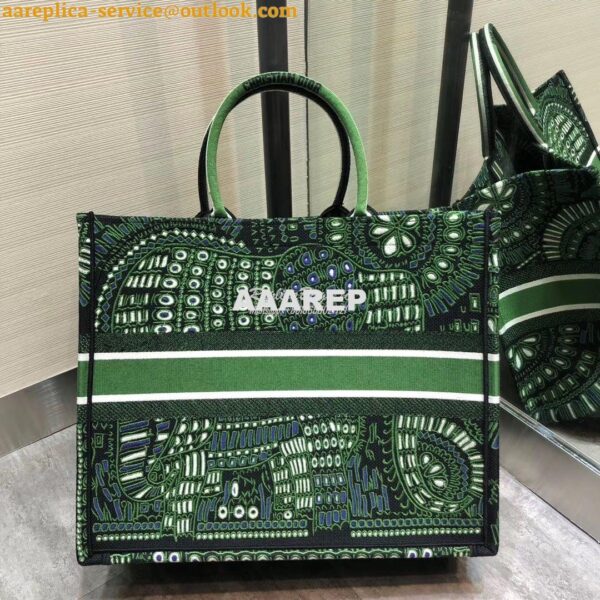 Replica Dior Book Tote Green Animals Embroidered Canvas Bag M1286 7