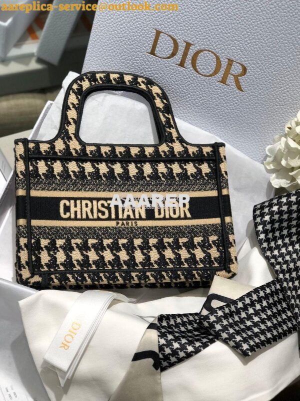 Replica Dior Book Tote in Beige Houndstooth Embroidery M1271 2