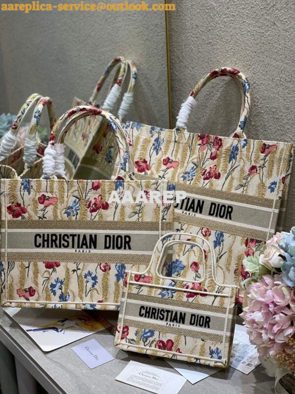 Replica Dior Book Tote M1286 Beige Multicolor Dior Hibiscus Metallic T 3