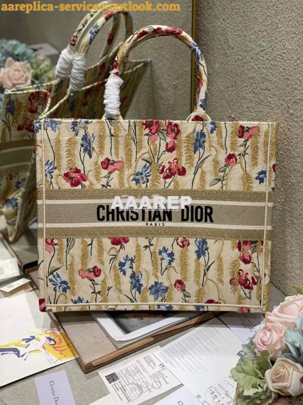 Replica Dior Book Tote M1286 Beige Multicolor Dior Hibiscus Metallic T 4